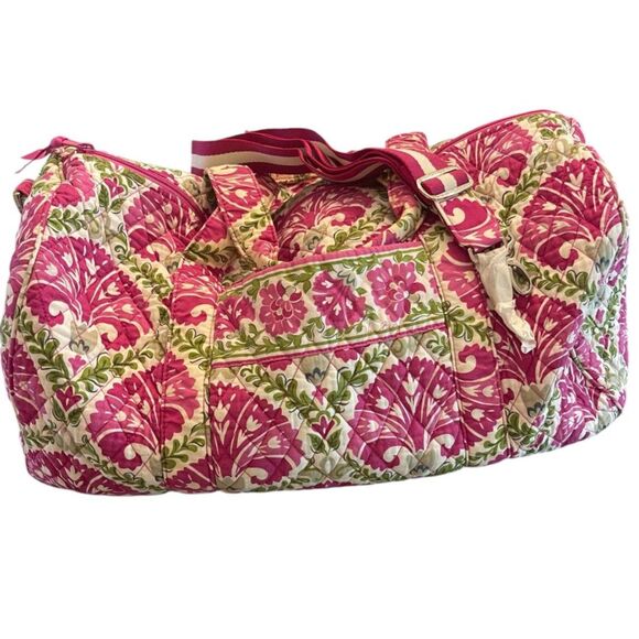 Vera Bradley Large Duffle Tote Travel Bag Retired Julep Tulip Print Strap Work - Picture 1 of 15